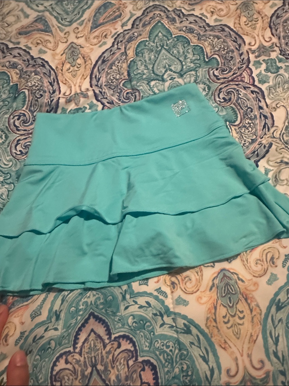 Fila Teal Ruffle Circle Skater Skirt with Rhinestone Logo